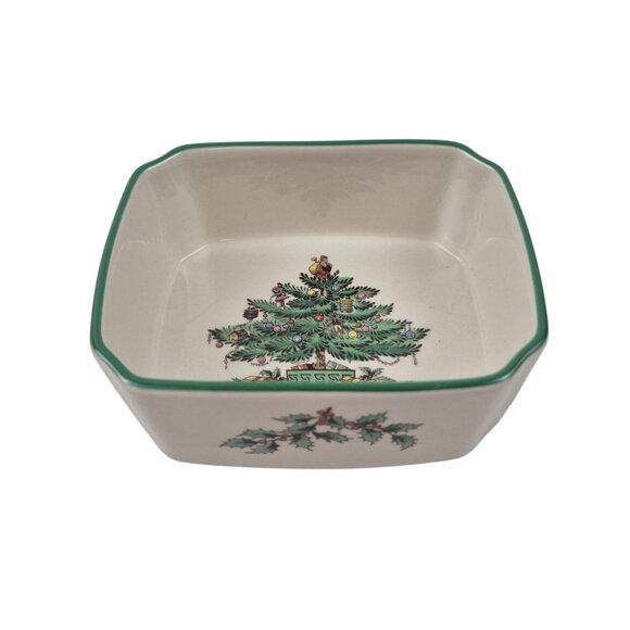 Spode Christmas Tree Medium Candy Dish England Vintage S3324 Green Trim - Picture 7 of 10
